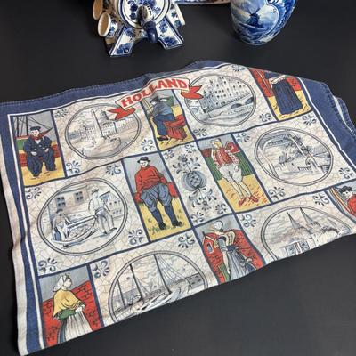 LOT 363: Wedgewood Grosvenor Blue Swag Pattern Platter and Delft Blue Decanter/Jug Set, Tea Caddy & Ashtray