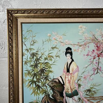 LOT 382: Home Decor Geisha Girl Print on Canvas & Set of 3 Round Japanese 3D Art Shadow Boxes
