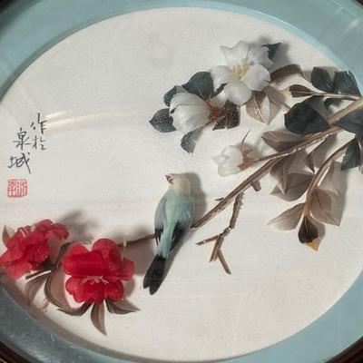 LOT 382: Home Decor Geisha Girl Print on Canvas & Set of 3 Round Japanese 3D Art Shadow Boxes