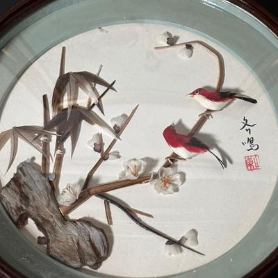 LOT 382: Home Decor Geisha Girl Print on Canvas & Set of 3 Round Japanese 3D Art Shadow Boxes