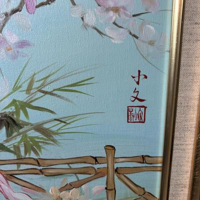 LOT 382: Home Decor Geisha Girl Print on Canvas & Set of 3 Round Japanese 3D Art Shadow Boxes
