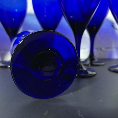 LOT 392: Cobalt Blue Wine/Water Goblets & More