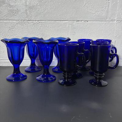 LOT 393: Cobalt Blue Dessert Glasses & Mugs