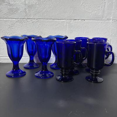 LOT 393: Cobalt Blue Dessert Glasses & Mugs