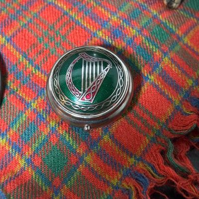 LOT 394: Lochcarron Made in Scotland Munro Scarf, Claddagh Tankard/Mug, Single Edge Knife w/Antler Handle & More
