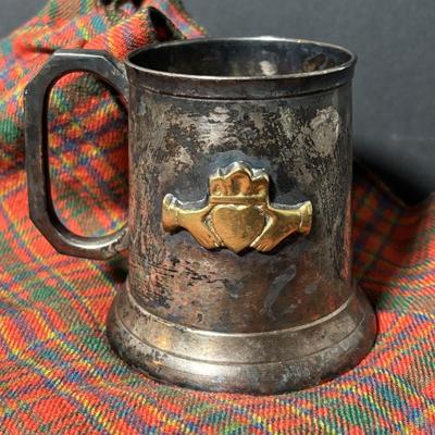 LOT 394: Lochcarron Made in Scotland Munro Scarf, Claddagh Tankard/Mug, Single Edge Knife w/Antler Handle & More