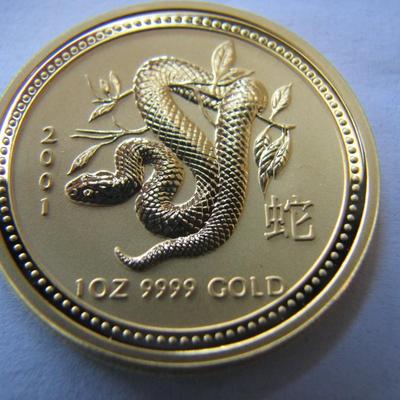 2001 GOLD 1-oz coin, PERTH MINT LUNER SERIES 1, YEAR OF THE SNAKE - BU
