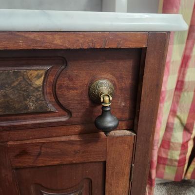 Antique Marble Top Dry Sink Washstand Cabinet on Casters 25x13x36