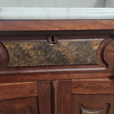 Antique Marble Top Dry Sink Washstand Cabinet on Casters 25x13x36