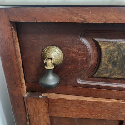 Antique Marble Top Dry Sink Washstand Cabinet on Casters 25x13x36