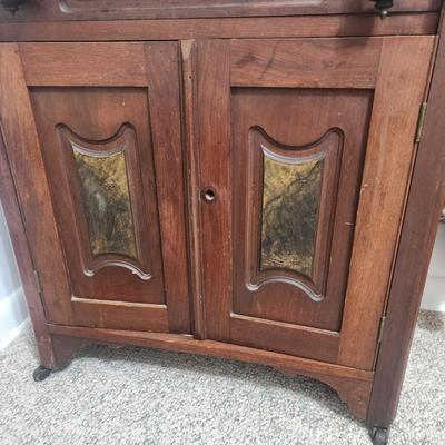 Antique Marble Top Dry Sink Washstand Cabinet on Casters 25x13x36