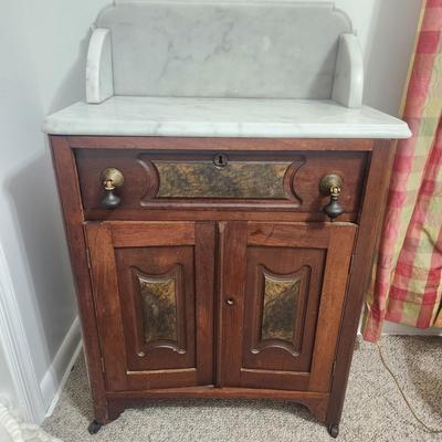 Antique Marble Top Dry Sink Washstand Cabinet on Casters 25x13x36