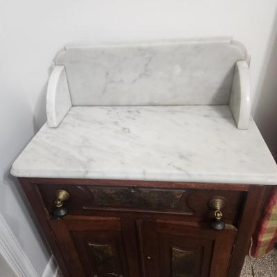 Antique Marble Top Dry Sink Washstand Cabinet on Casters 25x13x36