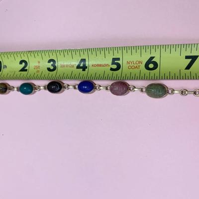 Oval Gemstone Scarab Bracelet Set In 14k Yellow Gold