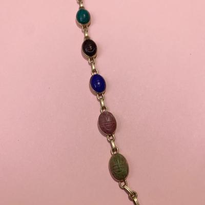 Oval Gemstone Scarab Bracelet Set In 14k Yellow Gold