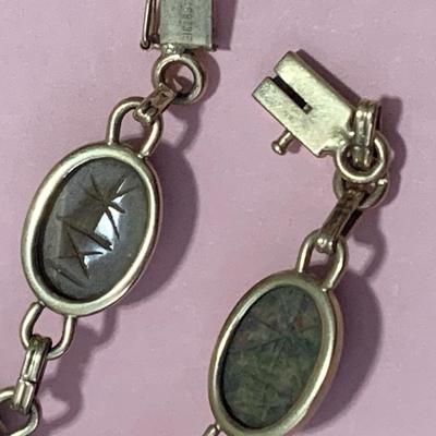 Oval Gemstone Scarab Bracelet Set In 14k Yellow Gold