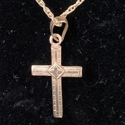 14k Yellow Gold Cross Pendant on 13” Gold Chain