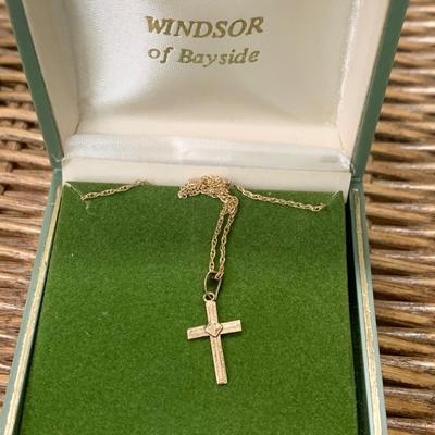 14k Yellow Gold Cross Pendant on 13” Gold Chain