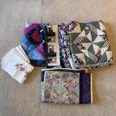Collection of Handmade Quilts and Embroidered Pillowcases (PB-DZ)