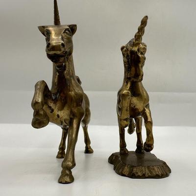 Pair of Vintage Brass Unicorn Figurines