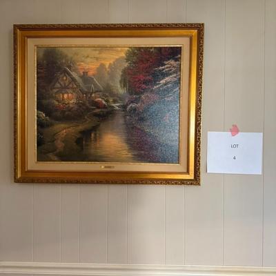 Thomas Kinkade Canvas Painting with COA = Hometown Morning