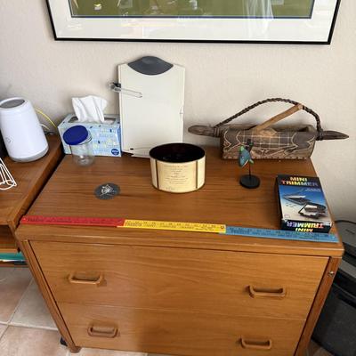 Office desks and file cabinets