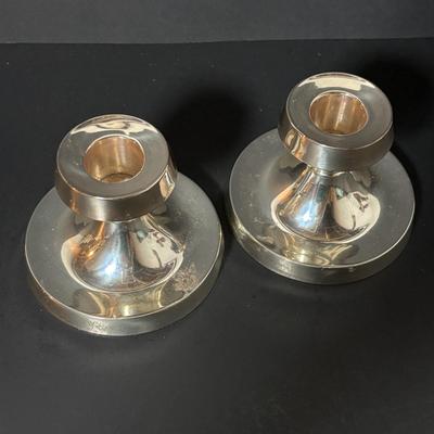 LOT 406: Weighted Sterling Silver Candle Holders & Crystal Salt/Pepper Shakers w/Sterling Silver Tops