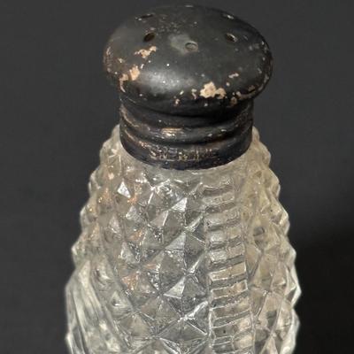 LOT 406: Weighted Sterling Silver Candle Holders & Crystal Salt/Pepper Shakers w/Sterling Silver Tops