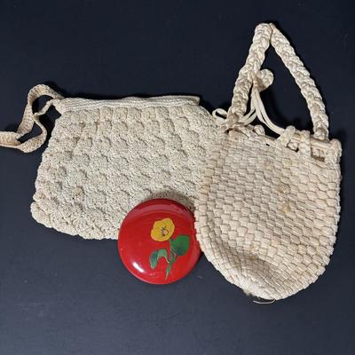 LOT 410: Vintage Crocheted Purses & Floral Lacquer Mirror