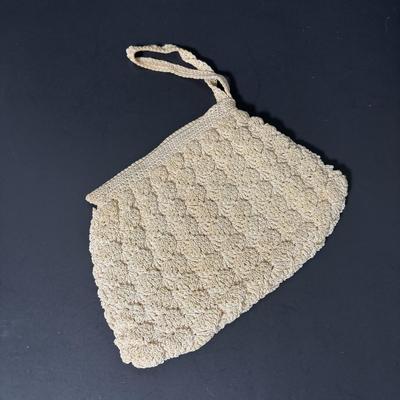 LOT 410: Vintage Crocheted Purses & Floral Lacquer Mirror