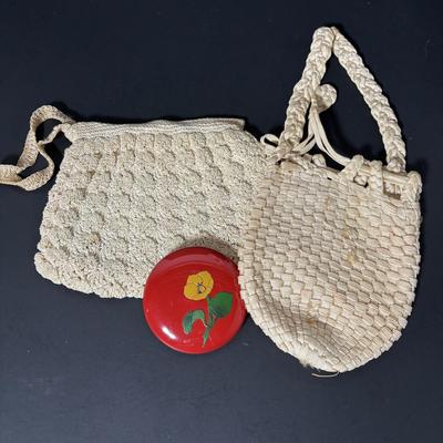 LOT 410: Vintage Crocheted Purses & Floral Lacquer Mirror