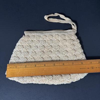 LOT 410: Vintage Crocheted Purses & Floral Lacquer Mirror