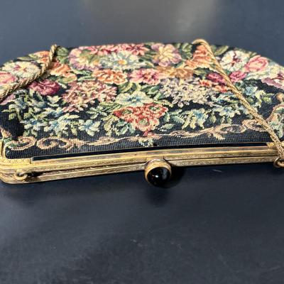 LOT 411: Vintage Ladies Purses: Draw String Beaded, Floral Petit Point Embroidery & Rhinestone/Sequence Evening