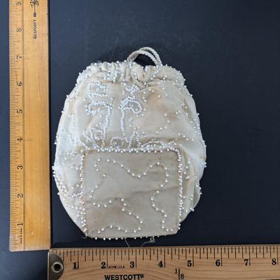 LOT 411: Vintage Ladies Purses: Draw String Beaded, Floral Petit Point Embroidery & Rhinestone/Sequence Evening