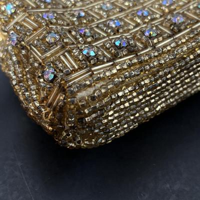 LOT 411: Vintage Ladies Purses: Draw String Beaded, Floral Petit Point Embroidery & Rhinestone/Sequence Evening