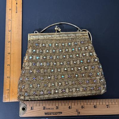 LOT 411: Vintage Ladies Purses: Draw String Beaded, Floral Petit Point Embroidery & Rhinestone/Sequence Evening