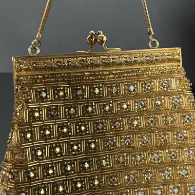 LOT 411: Vintage Ladies Purses: Draw String Beaded, Floral Petit Point Embroidery & Rhinestone/Sequence Evening