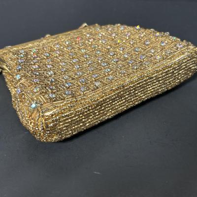 LOT 411: Vintage Ladies Purses: Draw String Beaded, Floral Petit Point Embroidery & Rhinestone/Sequence Evening