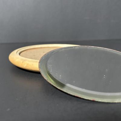 LOT 414: Vintage Art Nouveau Hand Mirror, Black Glass Atomizer w/Swans & Compact