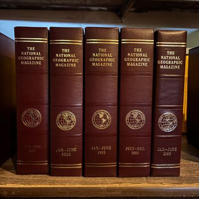 LOT 280/426: National Geographic Magazine Faux Leather Slip Cases & 3-Hardback Books