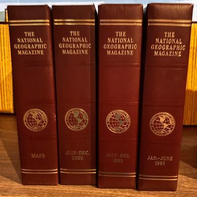 LOT 280/426: National Geographic Magazine Faux Leather Slip Cases & 3-Hardback Books