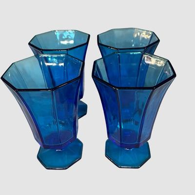 Set of 4 Large Cobalt Blue Footed Glasses