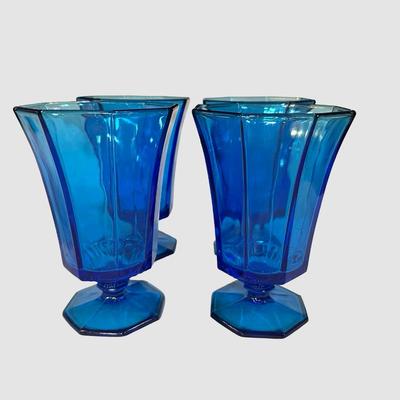 Set of 4 Large Cobalt Blue Footed Glasses