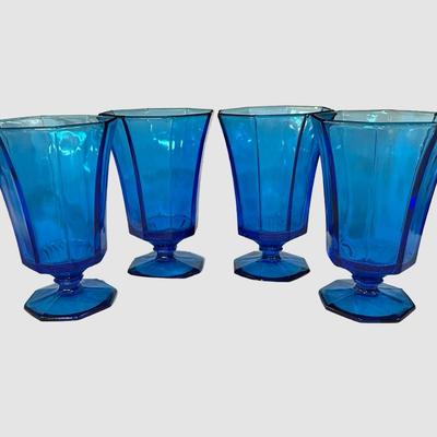 Set of 4 Large Cobalt Blue Footed Glasses