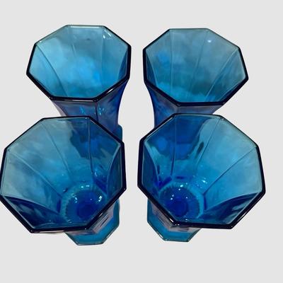 Set of 4 Large Cobalt Blue Footed Glasses
