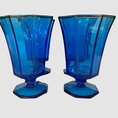 Set of 4 Large Cobalt Blue Footed Glasses