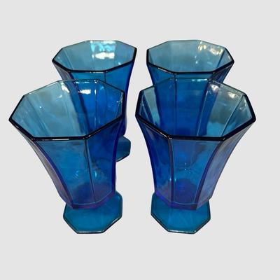 Set of 4 Large Cobalt Blue Footed Glasses
