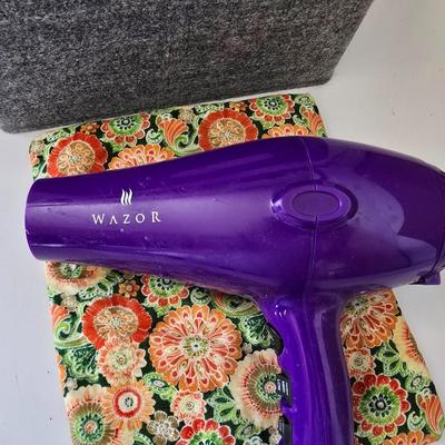 Digital bath scale, Hair dryer and assortment of small organizing baskets