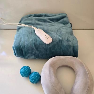 Comfort & Relaxation Lot – Heated Blanket, Travel Pillow & Massage Balls