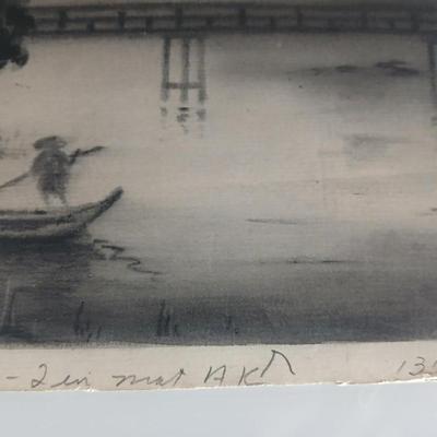 Vintage Japanese Ink Wash Painting on Rice Paper – Signed “Kitano”